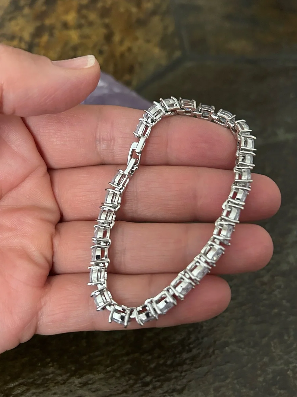 Classic Crystal Silver Tone Tennis Bracelet sz 6.5